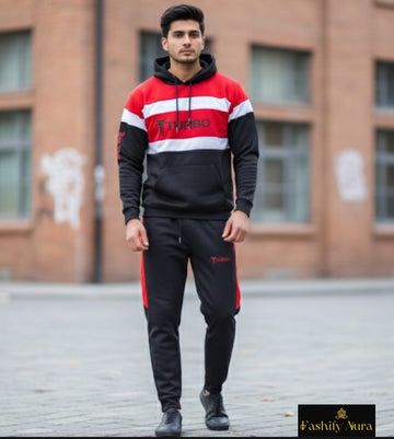 Turbo Luxe Premium Men’s Tracksuit – Black & Red Edition | FashifyAura