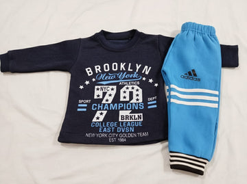 Kids Winter Tracksuit | Navy Blue & Sky Blue Fleece Outfit for Boys | Warm & Comfortable Kidswear Pakistan