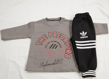 Kids Winter Tracksuit | Grey & Black Fleece Outfit for Boys | Warm & Comfortable Kidswear Pakistan