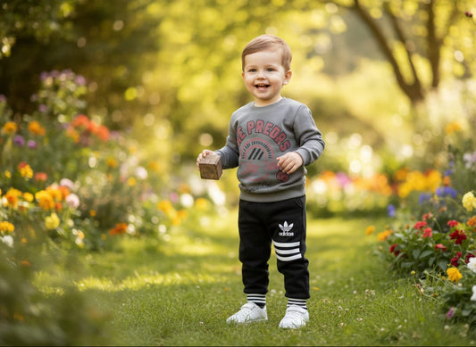 Kids Winter Tracksuit | Grey & Black Fleece Outfit for Boys | Warm & Comfortable Kidswear Pakistan