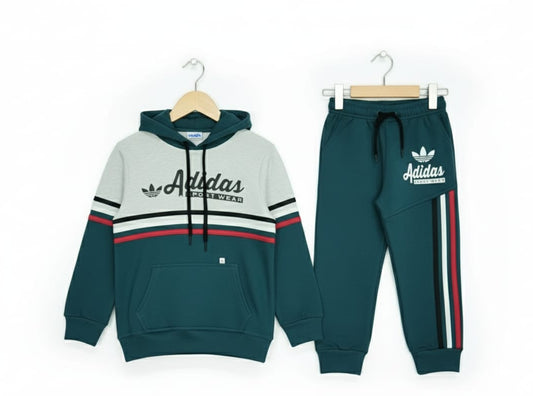 Teal & Grey Hooded Fleece Tracksuit for Boys | Premium Winter Sportswear Set 