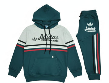 Teal & Grey Hooded Fleece Tracksuit for Boys | Premium Winter Sportswear Set 