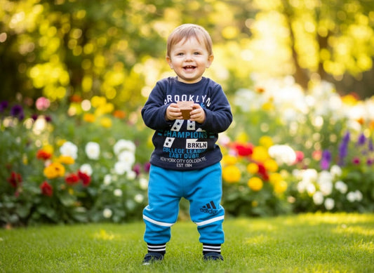 Kids Winter Tracksuit | Navy Blue & Sky Blue Fleece Outfit for Boys | Warm & Comfortable Kidswear Pakistan