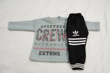 Kids Winter Tracksuit | Light Grey & Black Fleece Outfit for Boys | Warm & Comfortable Kidswear Pakistan