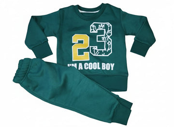 Green Fleece Tracksuit for Boys | “I’m a Cool Boy” Winter Outfit | Premium Kidswear Pakistan