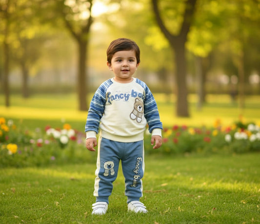 Fancy Baby Blue & Cream Winter Tracksuit for Boys | Soft Fleece Outfit for Kids 1–3 Years