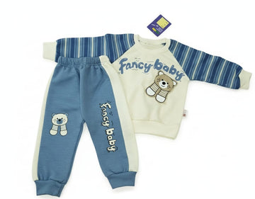 Fancy Baby Blue & Cream Winter Tracksuit for Boys | Soft Fleece Outfit for Kids 1–3 Years