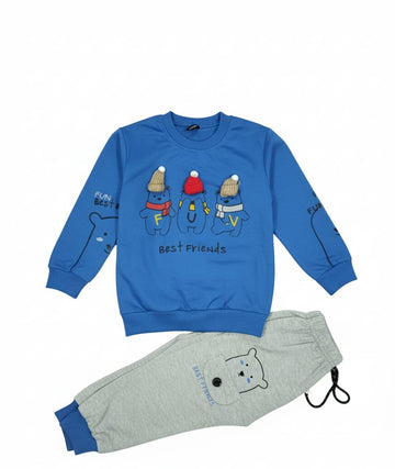 Best Friends Blue & Grey Winter Tracksuit for Boys | Cozy Soft Kids Outfit with Narrow Trouser