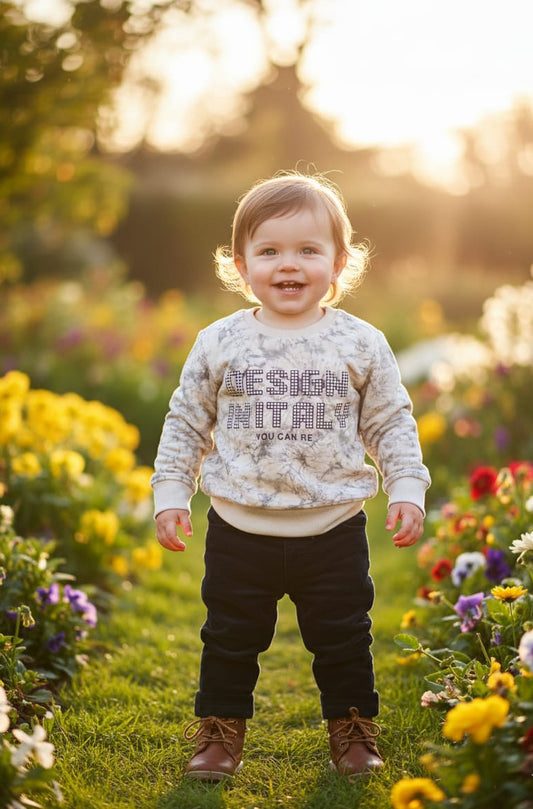 Kids Beige Marble Sweatshirt & Black Trouser Set | Premium Winter Outfit for Boys (2–6 Years) Pakistan